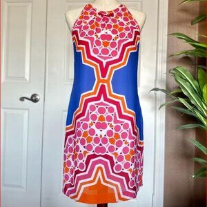 BANANA REPUBLIC VIBRANT GEO PRINT 70'S INSPIRED HALTER DRESS, EUC - 6 PETITE